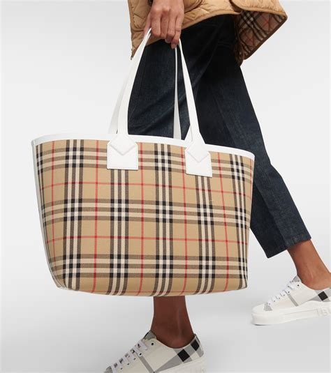 burberry large canvas black fabric tote bag|burberry checked canvas tote bag.